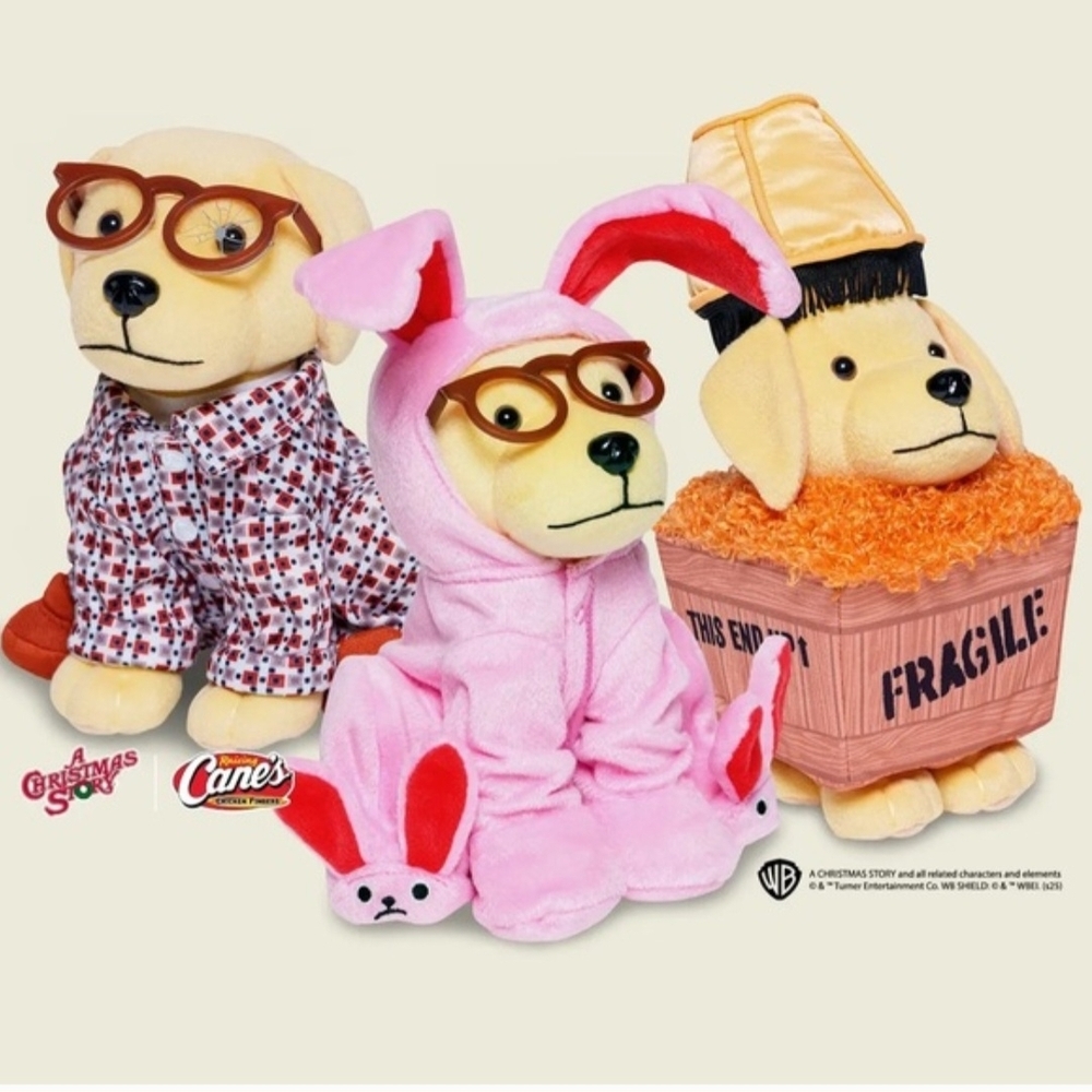 Set of 3 Raising Cane's
Limited Edition "A Christmas
Story" Plush Puppies New